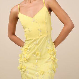 Lulus Limitless Adoration Yellow 3d Floral Embroidered Midi Dress - Size XL
